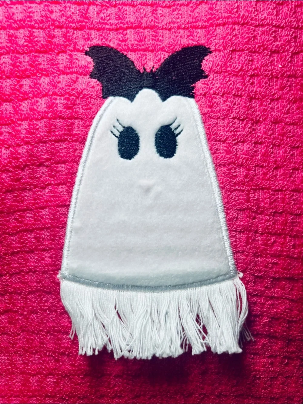 3 Halloween Kitchen Towels Ghost Applique Bright & Light Pink Orange Waffle